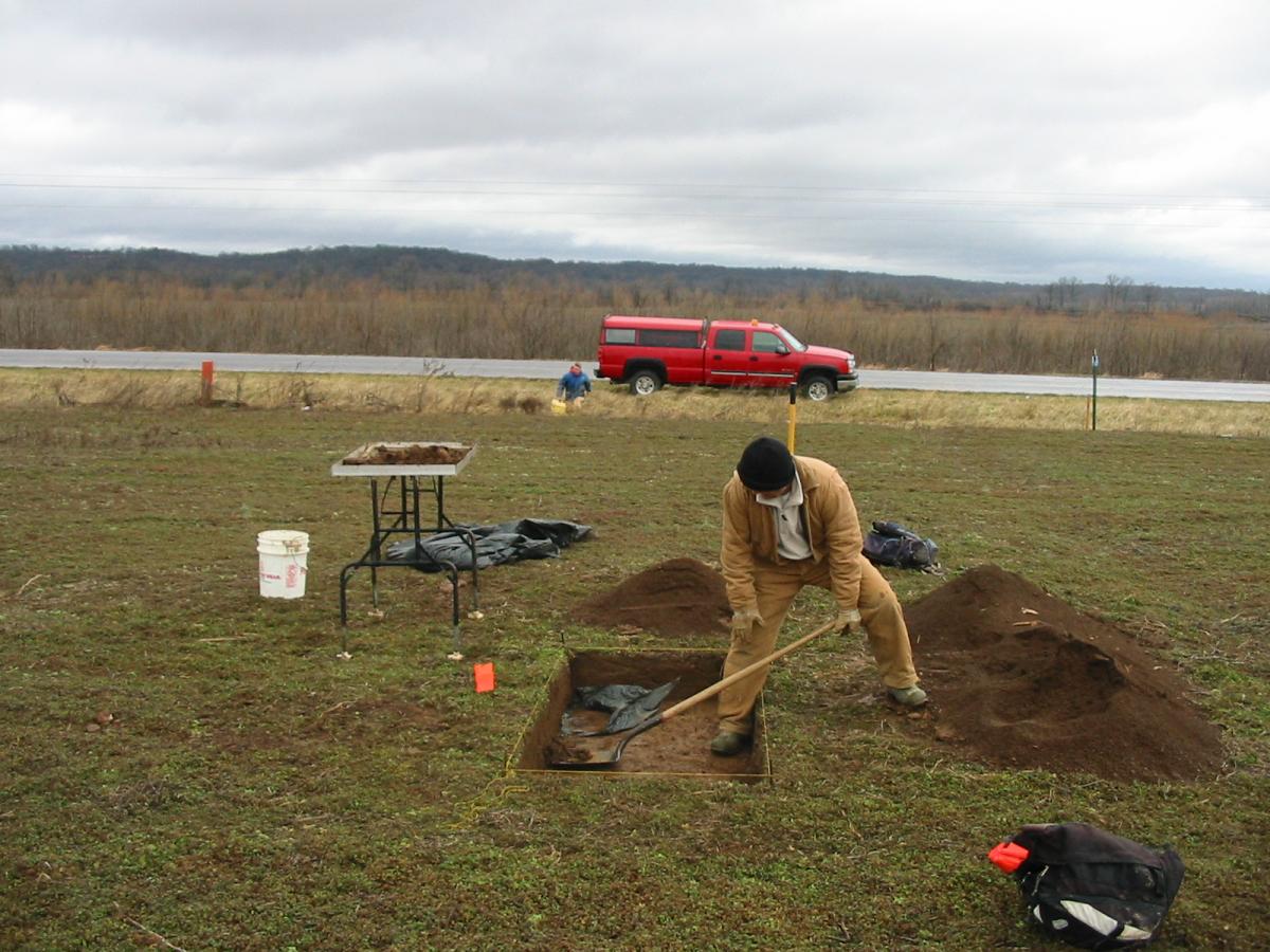 Excavating a 1-x-2-m test unit in Kentucky.